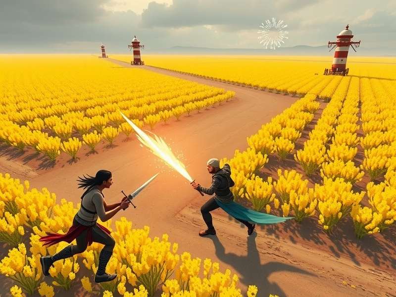 Mustard Gladiator Grudge gameplay screenshot showing two characters fighting in a mustard field